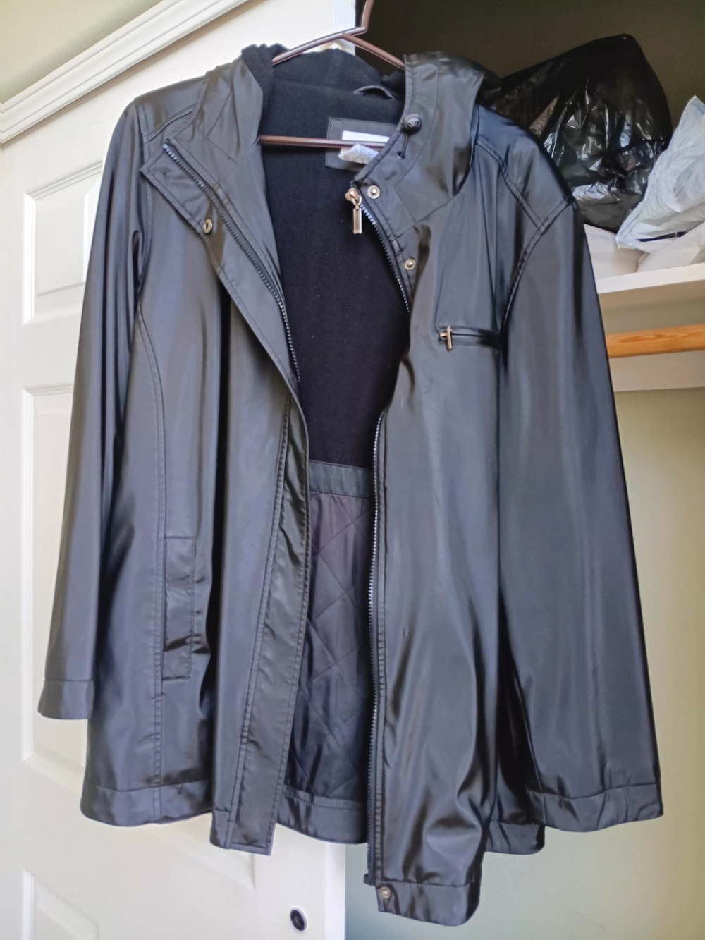 Northcrest Black Hooded Trench with Quilted Lining